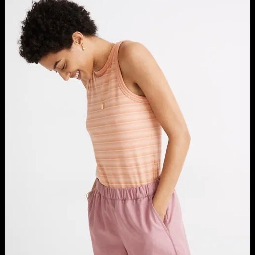 Madewell Peach Striped Ribbed Tank Top